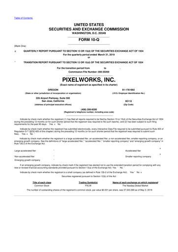 Miniature Pixelworks 10-Q Rapport trimestriel 2019 