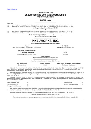 Miniature Pixelworks 10-Q Rapport trimestriel 2019 