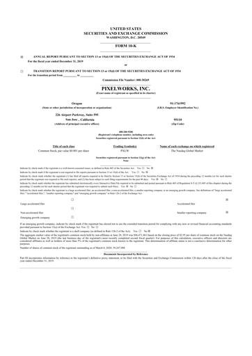 Thumbnail Pixelworks 10-K Annual Report 2019