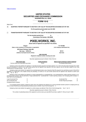 Miniature Pixelworks 10-Q Rapport trimestriel 2020 