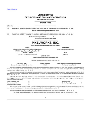 Thumbnail Pixelworks 10-Q Quarterly Report FY 