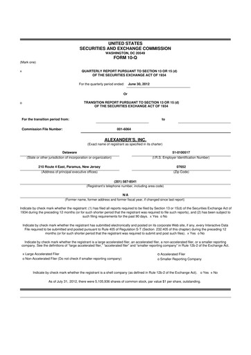 Miniature Alexander's, Inc. 10-Q Rapport trimestriel 2012 