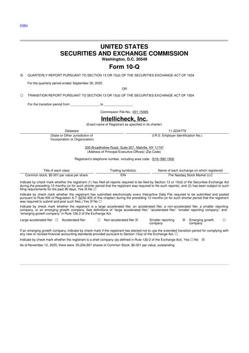 Miniature Intellicheck 10-Q Rapport trimestriel 2025 