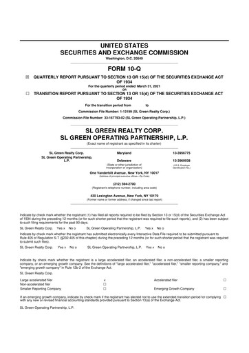 Thumbnail SL Green Realty
 10-Q Quarterly Report FY 