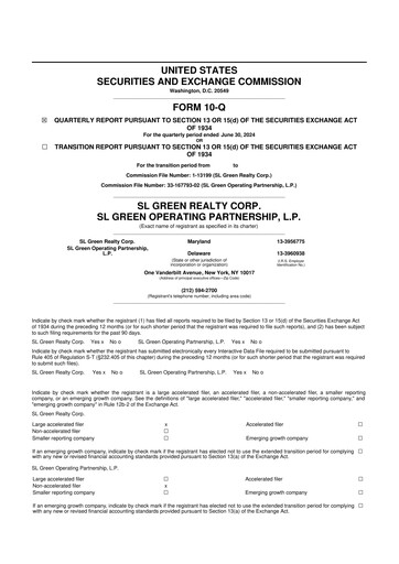 Thumbnail SL Green Realty
 10-Q Quarterly Report FY 