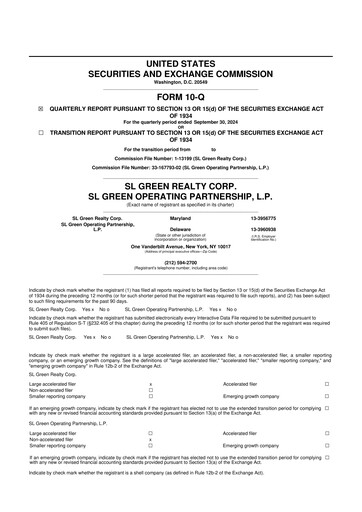 Thumbnail SL Green Realty
 10-Q Quarterly Report FY 