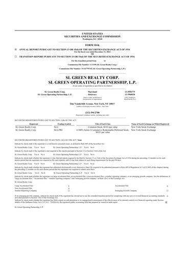 Miniature SL Green Realty
 10-K Rapport annuel 