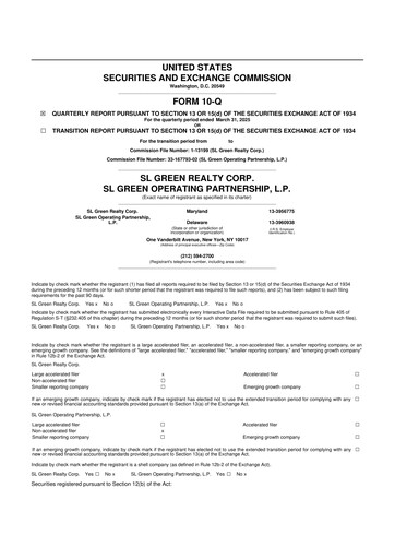 Thumbnail SL Green Realty
 10-Q Quarterly Report FY 