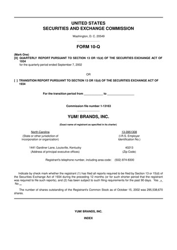 Miniature Yum! Brands 10-Q Rapport trimestriel  