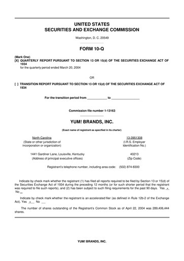Miniature Yum! Brands 10-Q Rapport trimestriel  