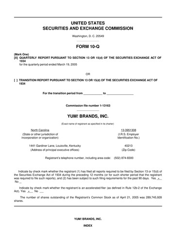 Miniature Yum! Brands 10-Q Rapport trimestriel  