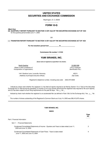 Miniature Yum! Brands 10-Q Rapport trimestriel  