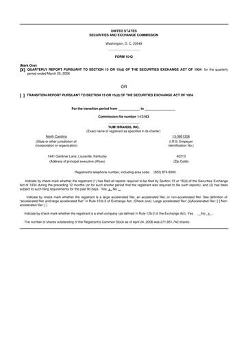 Miniature Yum! Brands 10-Q Rapport trimestriel  