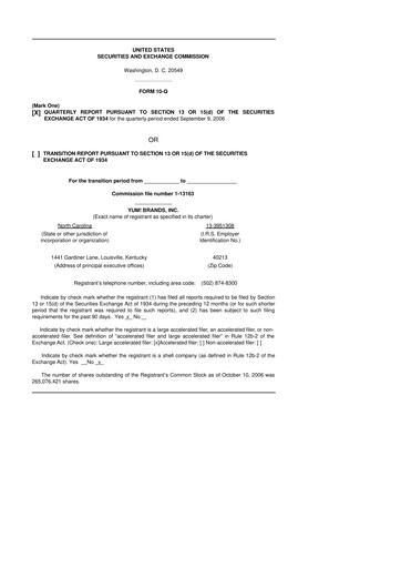 Miniature Yum! Brands 10-Q Rapport trimestriel  