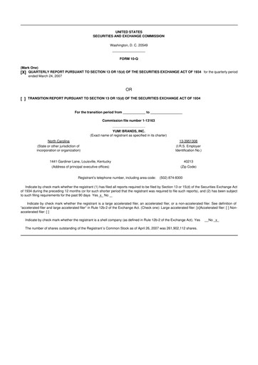 Miniature Yum! Brands 10-Q Rapport trimestriel  