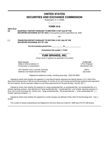 Miniature Yum! Brands 10-Q Rapport trimestriel  