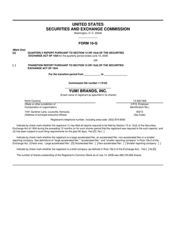 Miniature Yum! Brands 10-Q Rapport trimestriel  