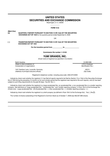 Miniature Yum! Brands 10-Q Rapport trimestriel  