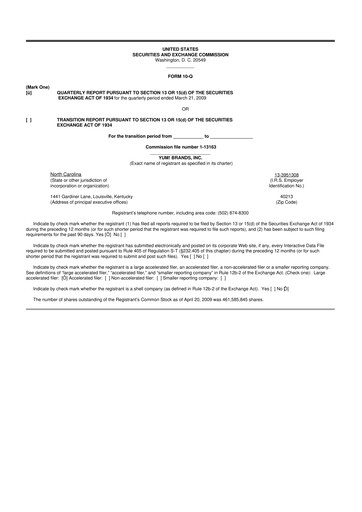 Miniature Yum! Brands 10-Q Rapport trimestriel  