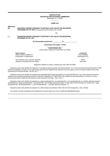 Miniature Yum! Brands 10-Q Rapport trimestriel  