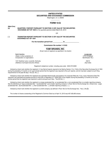 Miniature Yum! Brands 10-Q Rapport trimestriel 2010 
