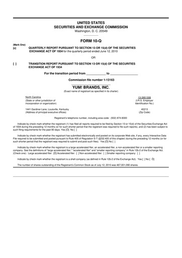 Miniature Yum! Brands 10-Q Rapport trimestriel 2010 