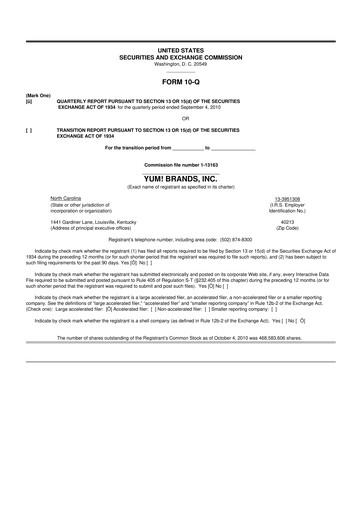 Miniature Yum! Brands 10-Q Rapport trimestriel 2010 