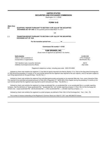 Miniature Yum! Brands 10-Q Rapport trimestriel 2011 