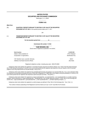 Miniature Yum! Brands 10-Q Rapport trimestriel 2011 