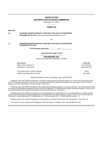 Miniature Yum! Brands 10-Q Rapport trimestriel 2011 