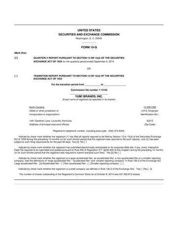 Miniature Yum! Brands 10-Q Rapport trimestriel 2014 
