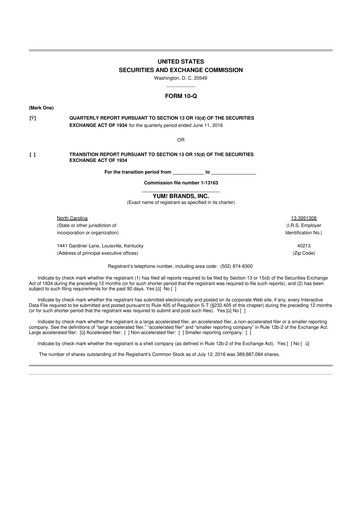 Miniature Yum! Brands 10-Q Rapport trimestriel 2016 