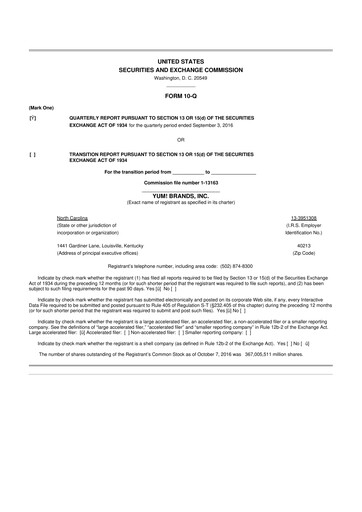 Miniature Yum! Brands 10-Q Rapport trimestriel 2016 