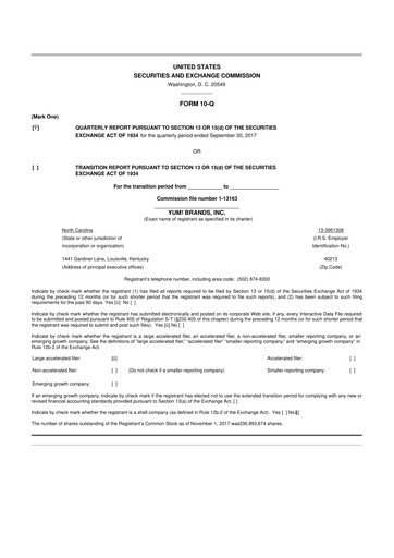 Miniature Yum! Brands 10-Q Rapport trimestriel 2017 