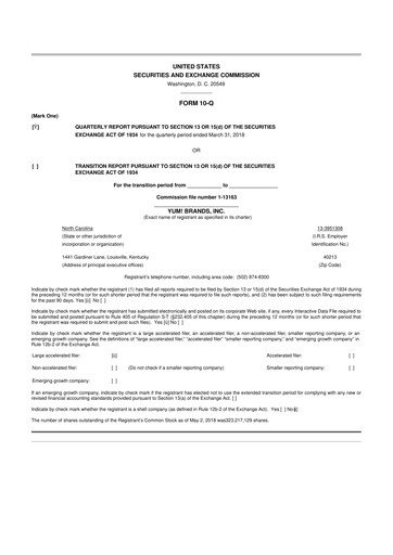 Miniature Yum! Brands 10-Q Rapport trimestriel 2018 