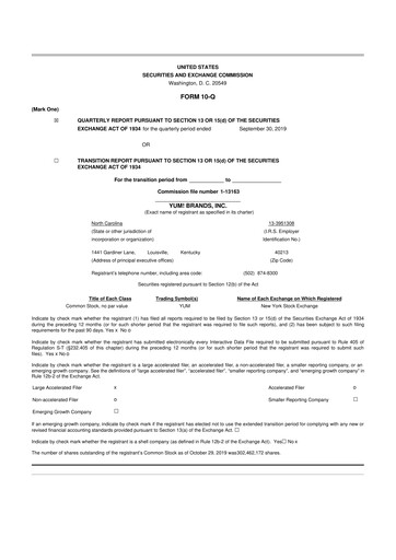 Miniature Yum! Brands 10-Q Rapport trimestriel 2019 