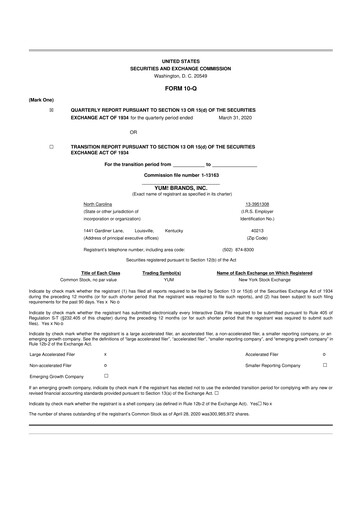 Miniature Yum! Brands 10-Q Rapport trimestriel 2020 