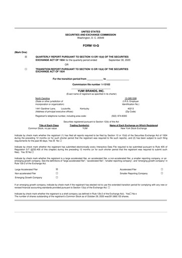 Miniature Yum! Brands 10-Q Rapport trimestriel 2020 