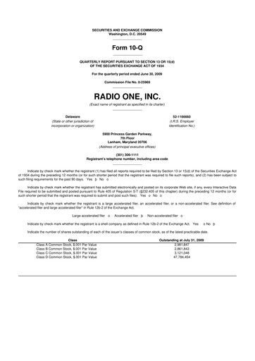 Thumbnail Urban One
 10-Q Quarterly Report FY 