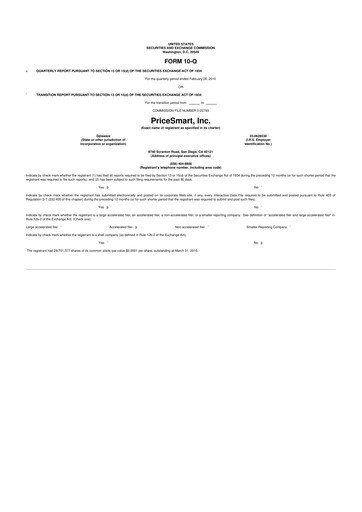 Thumbnail PriceSmart
 10-Q Quarterly Report FY 