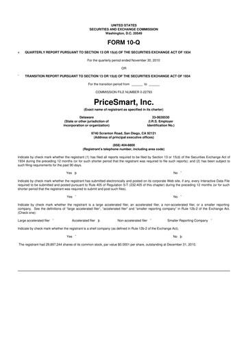 Thumbnail PriceSmart
 10-Q Quarterly Report FY 