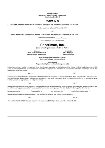 Thumbnail PriceSmart
 10-Q Quarterly Report FY 