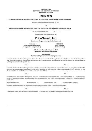 Thumbnail PriceSmart
 10-Q Quarterly Report FY2012 