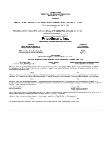 Thumbnail PriceSmart
 10-Q Quarterly Report FY2022 