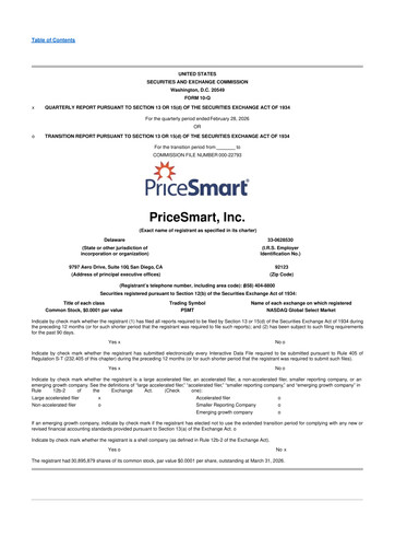 Thumbnail PriceSmart
 10-Q Quarterly Report FY 
