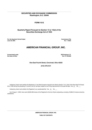Thumbnail American Financial Group
 10-Q Quarterly Report FY 