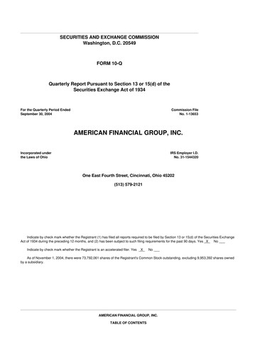 Thumbnail American Financial Group
 10-Q Quarterly Report FY 