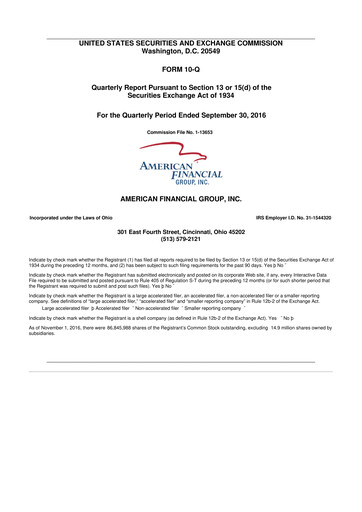 Thumbnail American Financial Group
 10-Q Quarterly Report FY2016 