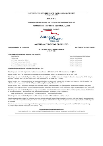 Thumbnail American Financial Group
 10-K Annual Report 2016