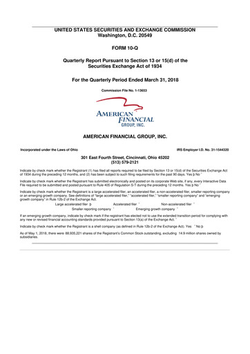 Thumbnail American Financial Group
 10-Q Quarterly Report FY2018 
